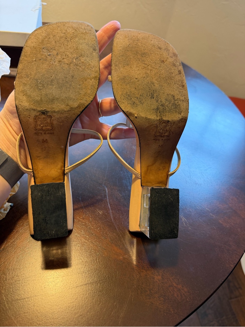 Fendi Nude Patent Leather Strappy Clear Block Heel Sandals Vintage Y2K - Picture 9 of 9